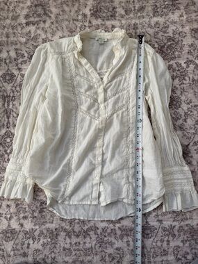 Sundance Cream Lace-Trim Button Front Women's Small Long Sleeve Blouse